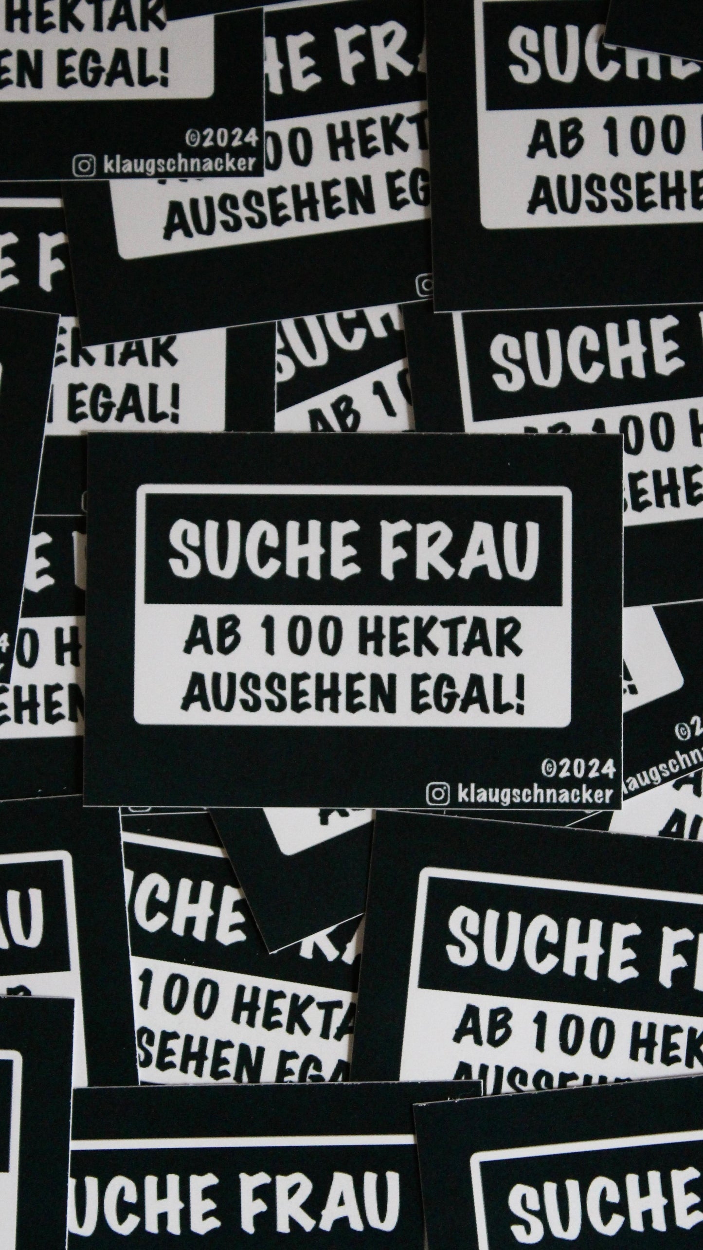 Sticker „Suche Frau - ab 100 Hektar aussehen egal"